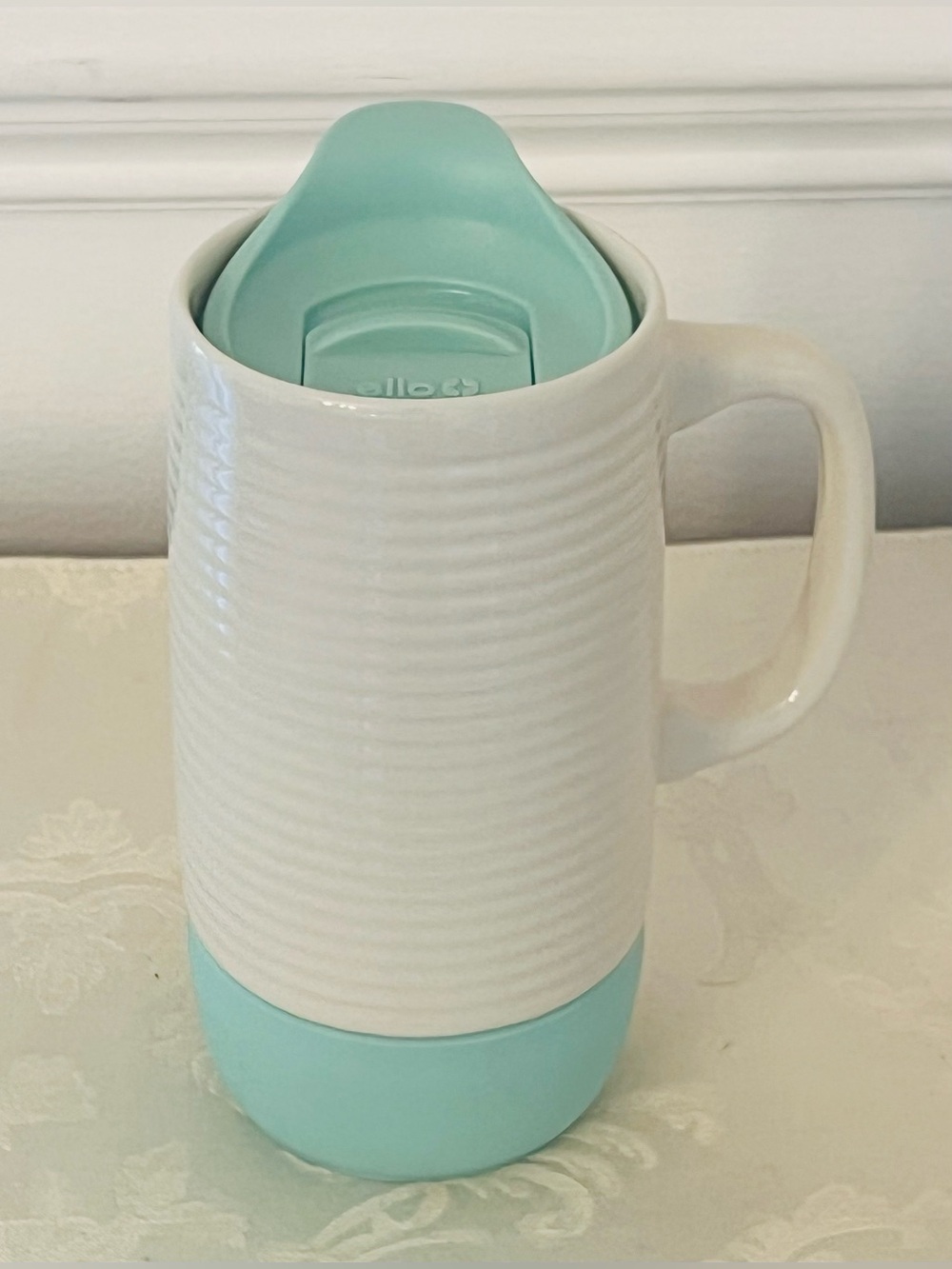 Ello Jane 18oz Teal Ceramic Travel Mug with Splash Resistant Lid and Handle-NWOB